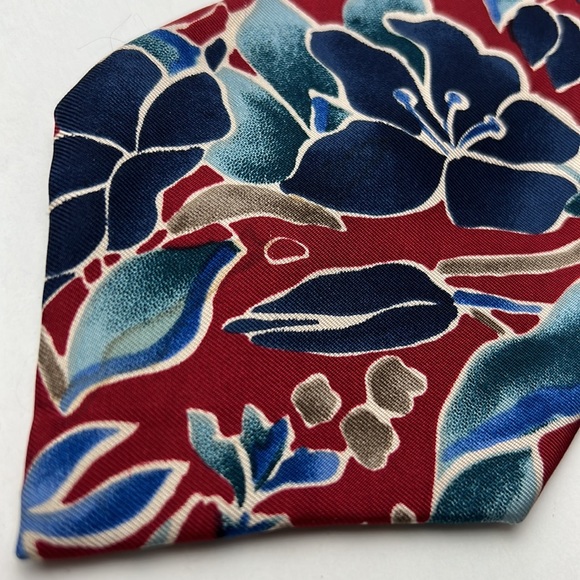 FN Fashion Neckwear Necktie Red Blue Floral All Silk Men Accessories Neck Tie - Picture 6 of 7